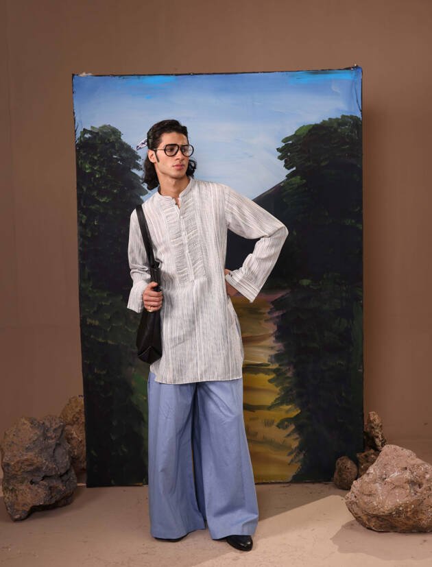 GREY AND SKY BLUE CLEAN CUT CO-ORD SET