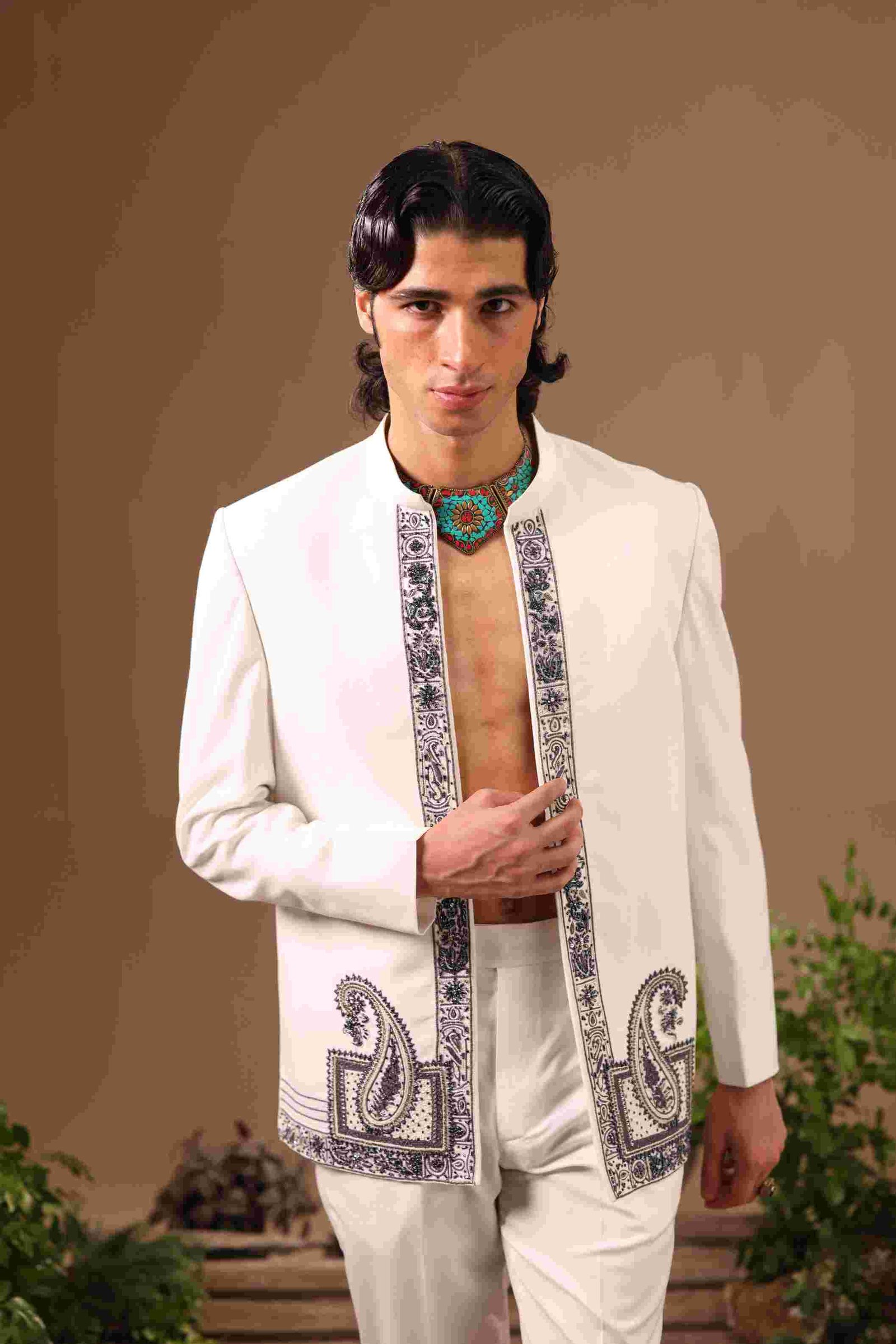 OFF-WHITE EMBELLISHED COAT